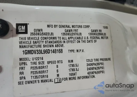 2006 Pontiac Montana Sv6 from USA, damaged, VIN 1GMDV33L96D148168